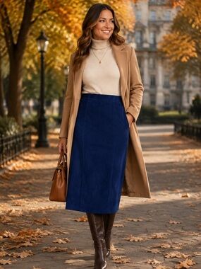 Danier Navy Blue Suede Pencil Skirt